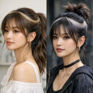 挑染：髮箍染：一圈提亮，自帶混血空氣感