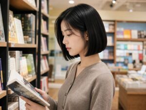 W02女生短鮑伯髮型-日常場景-05-書店側面