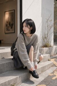 W02女生短鮑伯髮型-日常場景-20-台階低角度
