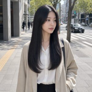 W14女生低層次長直髮 日常場景 01 通勤正面
