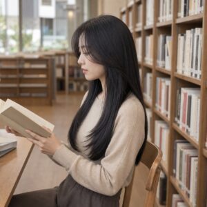 W14女生低層次長直髮 日常場景 06 圖書館側面