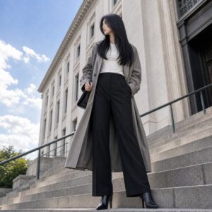 W14女生低層次長直髮 日常場景 13 台階全身照