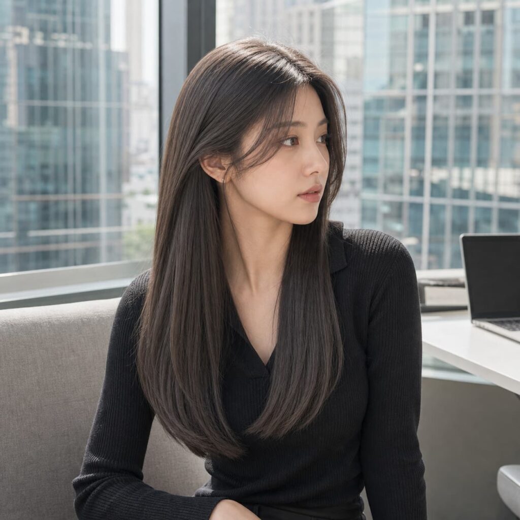 W14女生低層次長直髮 染髮變化 02 亞麻灰棕