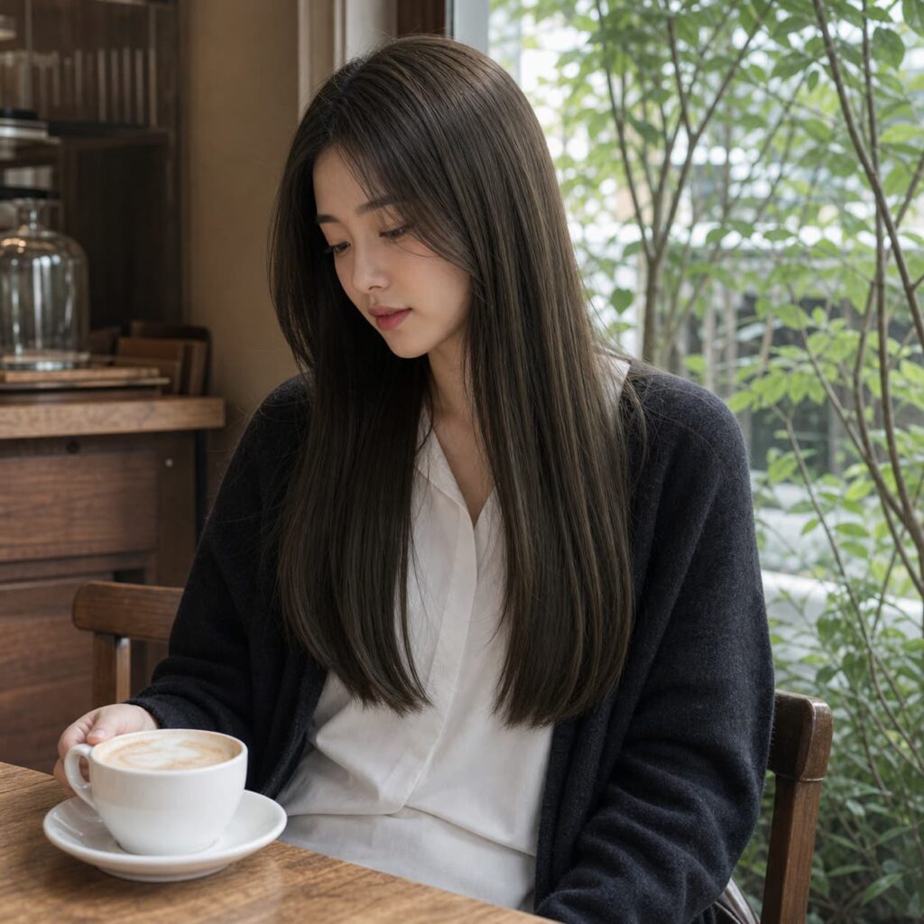 W14女生低層次長直髮 染髮變化 05 橄欖棕