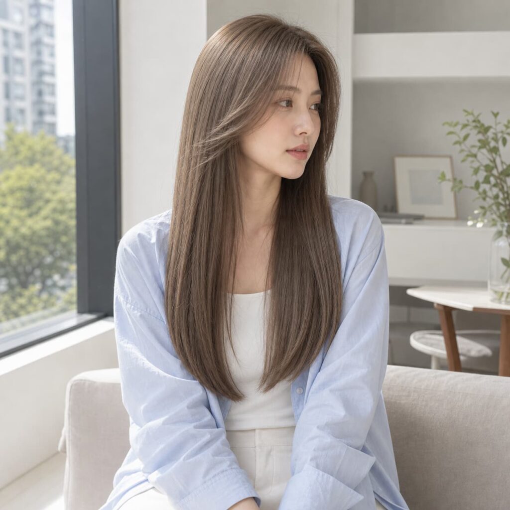 W14女生低層次長直髮 染髮變化 06 奶茶棕