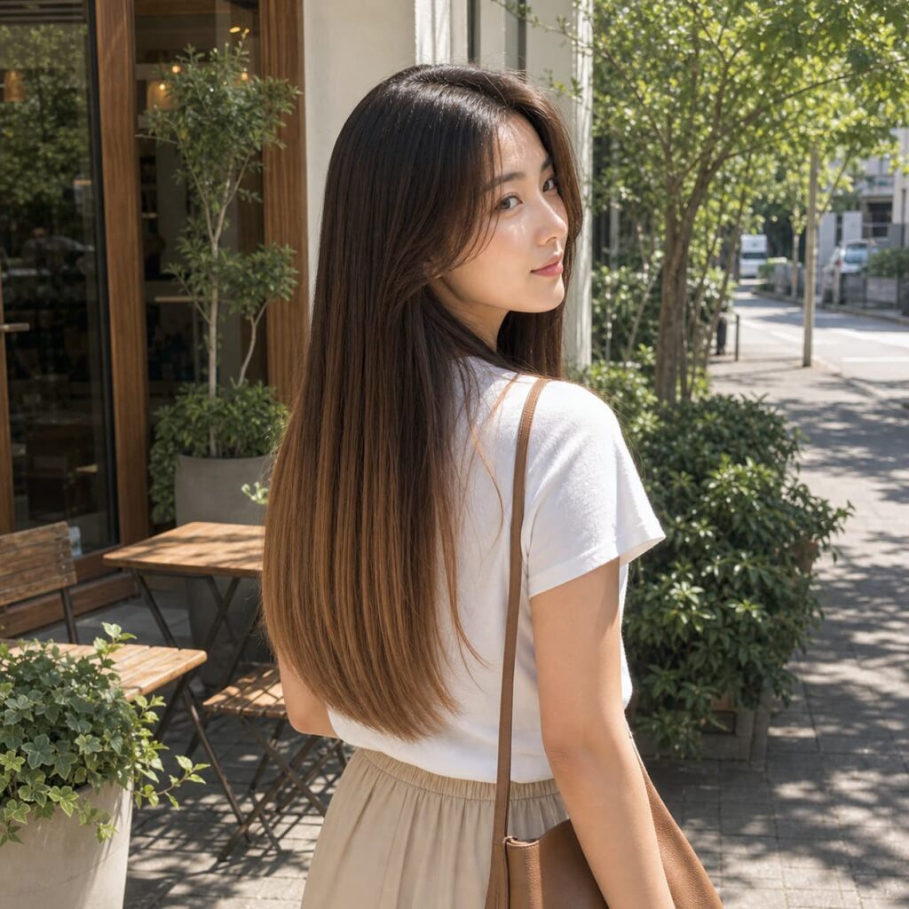 W14女生低層次長直髮 染髮變化 07 焦糖手刷染
