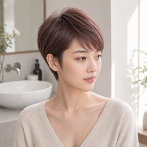 女性精靈短髮染髮玫瑰棕