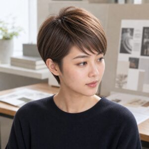 女性精靈短髮染髮焦糖棕紋理