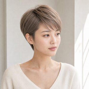 女性精靈短髮染髮奶茶米棕