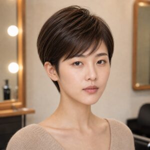 女性精靈短髮染髮巧克力棕
