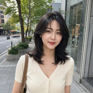 W08女生羽毛剪中長髮 日常場景 01 通勤街景