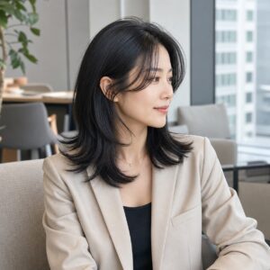 W08女生羽毛剪中長髮 日常場景 02 辦公室