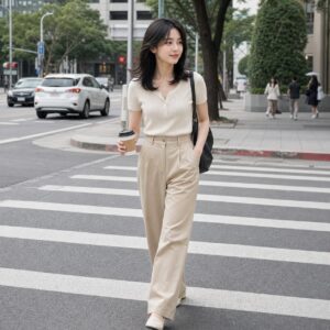 W08女生羽毛剪中長髮 日常場景 04 斑馬線