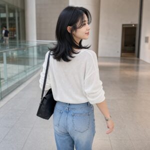 W08女生羽毛剪中長髮 日常場景 06 美術館步道