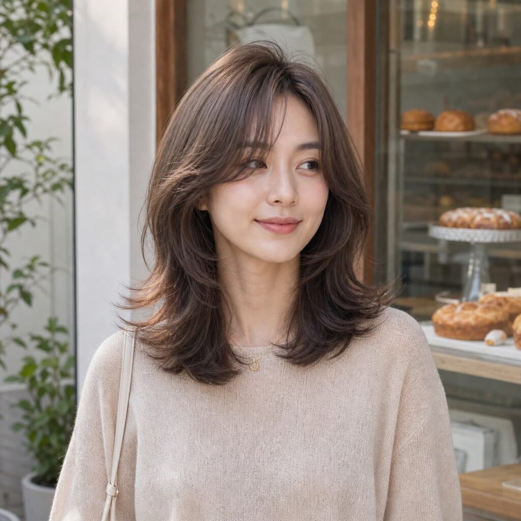 W08女生羽毛剪中長髮 染髮變化 01 柔霧棕