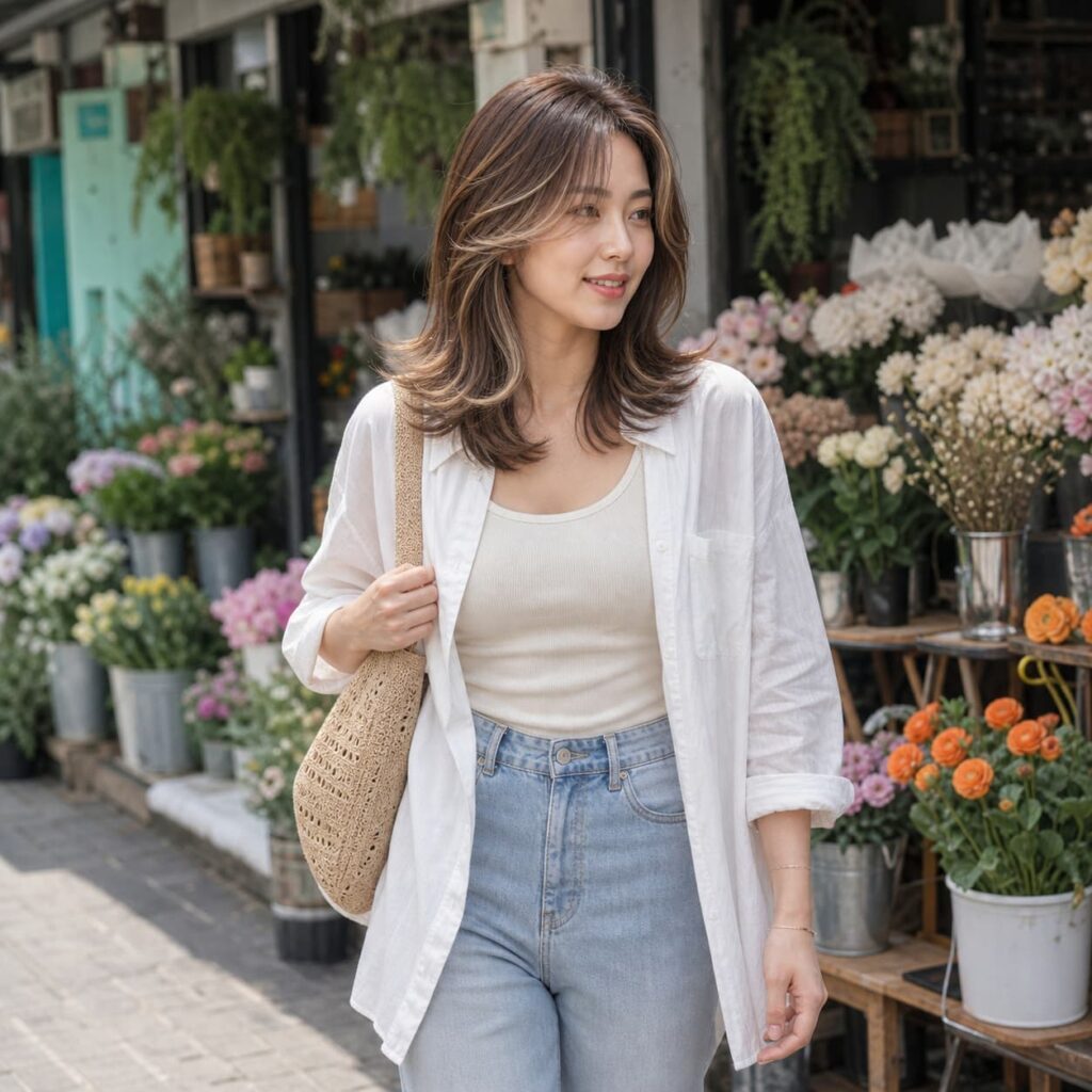 W08女生羽毛剪中長髮 染髮變化 06 臉周米棕挑染