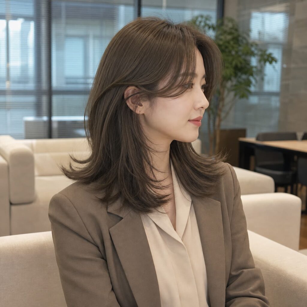 W08女生羽毛剪中長髮 染髮變化 10 橄欖棕