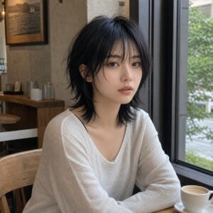 W10女生狼尾中短髮 日常場景 03 咖啡廳