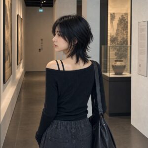 W10女生狼尾中短髮 日常場景 06 美術館步道