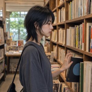 W10女生狼尾中短髮 日常場景 07 書店