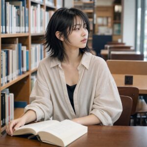 W10女生狼尾中短髮 日常場景 12 圖書館