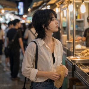 W10女生狼尾中短髮 日常場景 18 夜市側面
