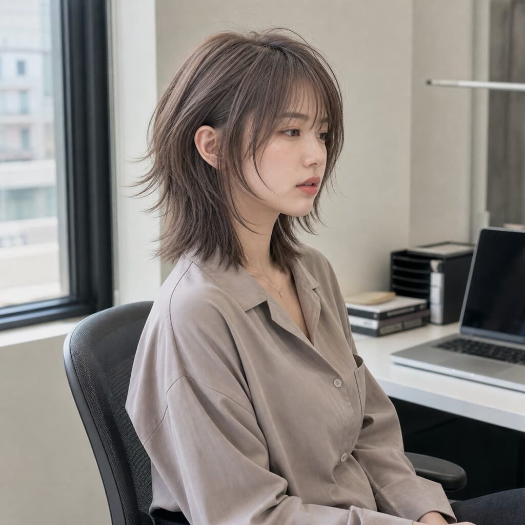 W10女生狼尾中短髮 染髮變化 02 亞麻灰棕
