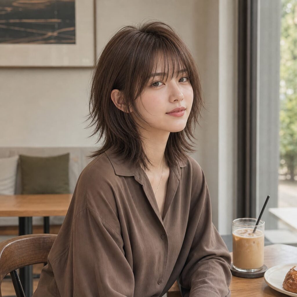 W10女生狼尾中短髮 染髮變化 03 巧克力棕