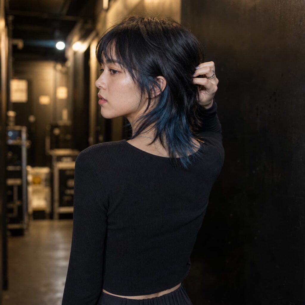 W10女生狼尾中短髮 染髮變化 16 孔雀藍黑內層染