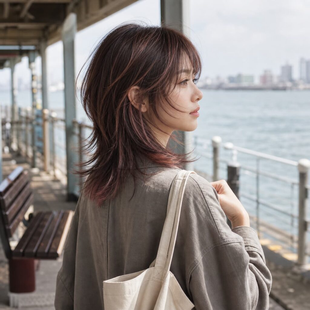 W10女生狼尾中短髮 染髮變化 24 玫瑰金表層挑染