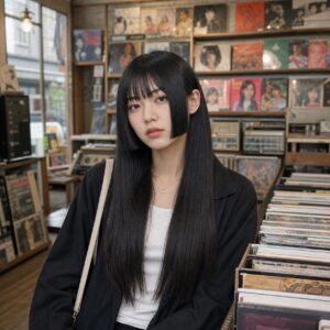 W17女生公主切長髮 日常場景 01 唱片店正面