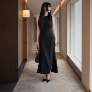 W17女生公主切長髮 日常場景 08 黑色洋裝全身