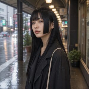 W17女生公主切長髮 日常場景 09 雨天騎樓