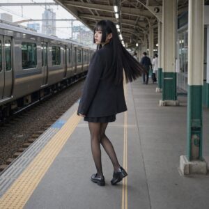 W17女生公主切長髮 日常場景 15 月台轉身