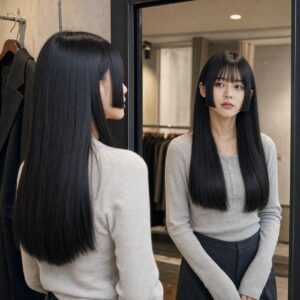 W17女生公主切長髮 日常場景 25 鏡中側向