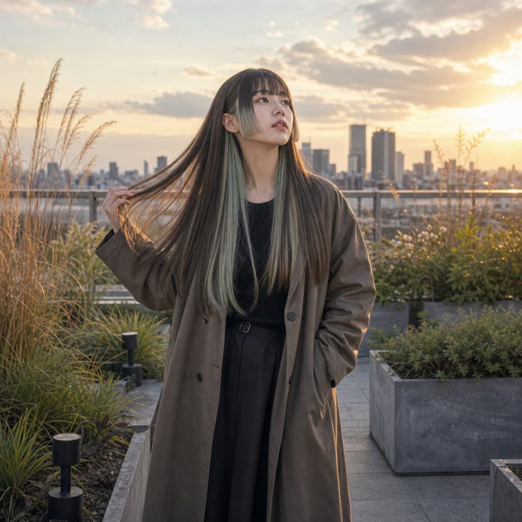 W17女生公主切長髮 染髮變化 22 薄荷灰耳圈染