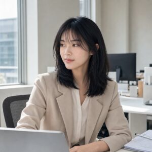 W20女生法式瀏海中長髮 日常場景 05 辦公室自然光