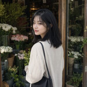 W20女生法式瀏海中長髮 日常場景 07 花店回頭