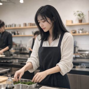 W20女生法式瀏海中長髮 日常場景 10 料理教室低頭