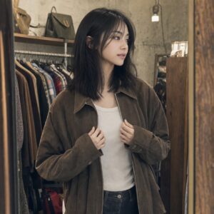 W20女生法式瀏海中長髮 日常場景 11 古著店試外套