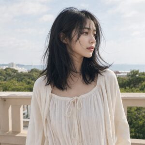 W20女生法式瀏海中長髮 日常場景 13 露台風感半身