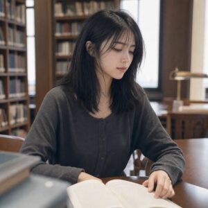 W20女生法式瀏海中長髮 日常場景 14 圖書館閱讀