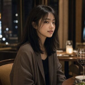 W20女生法式瀏海中長髮 日常場景 15 晚間餐廳半身