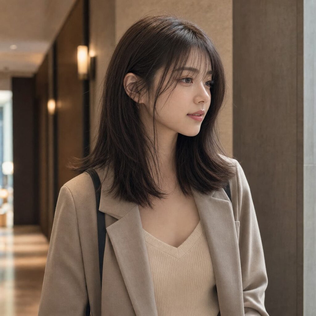 W20女生法式瀏海中長髮 染髮變化 03 巧克力棕