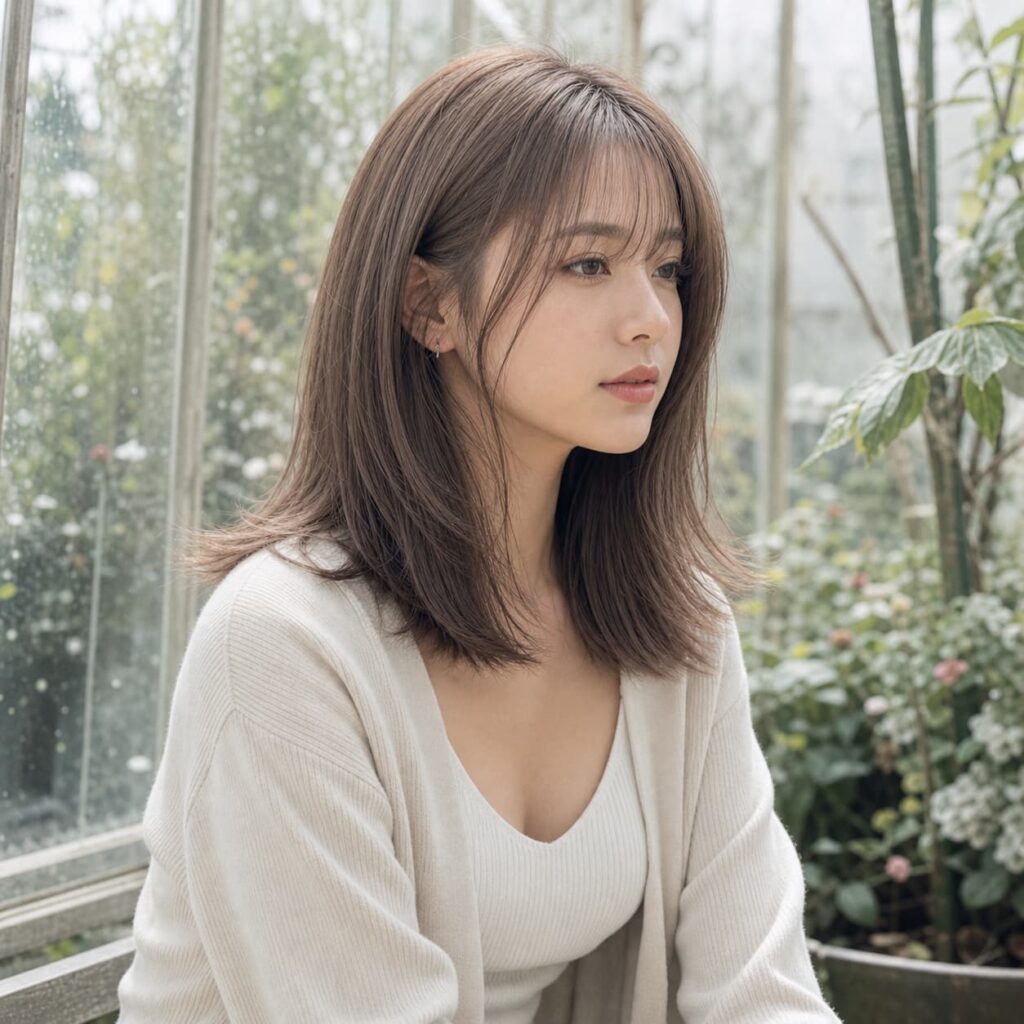 W20女生法式瀏海中長髮 染髮變化 05 奶茶米棕