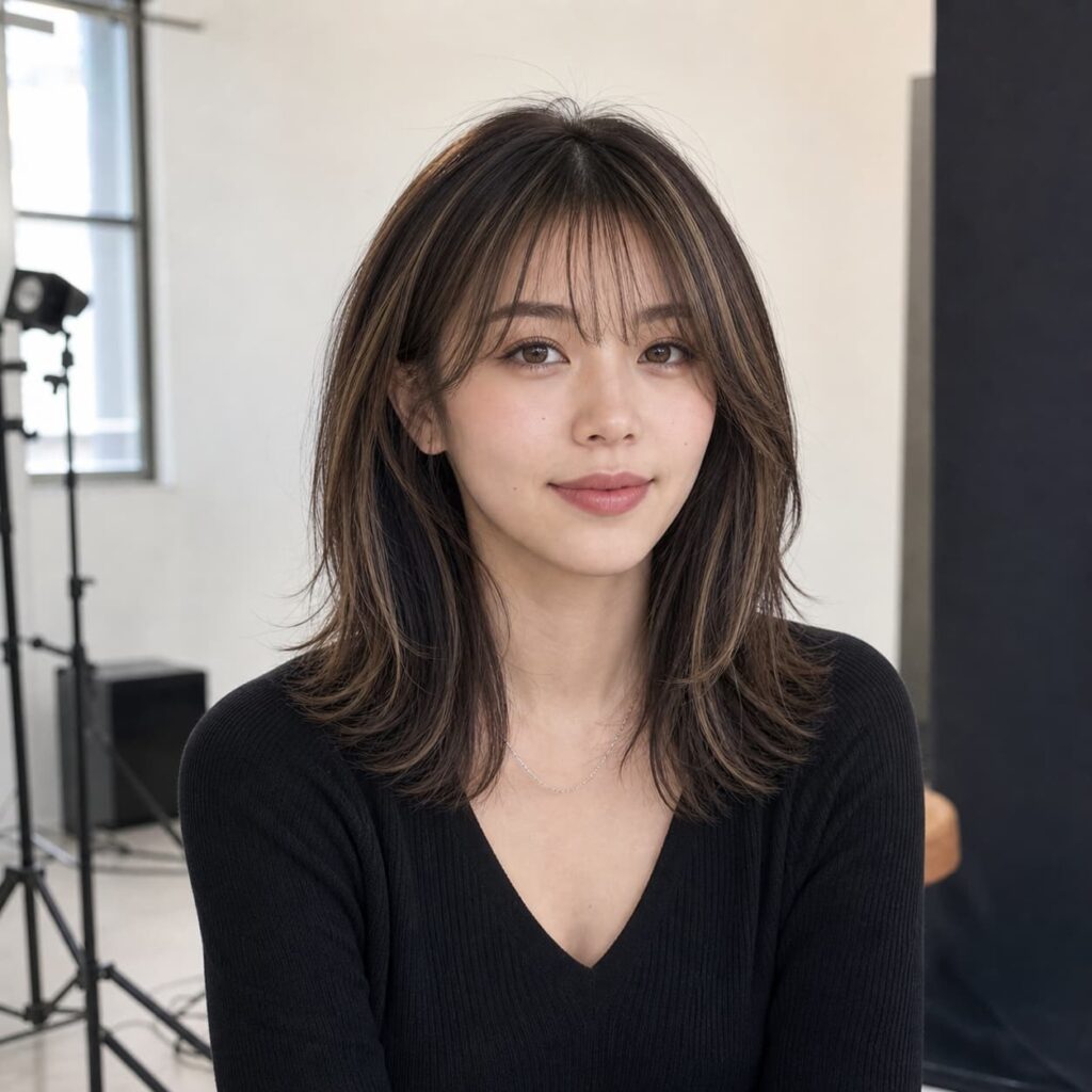 W20女生法式瀏海中長髮 染髮變化 12 法式瀏海細挑染