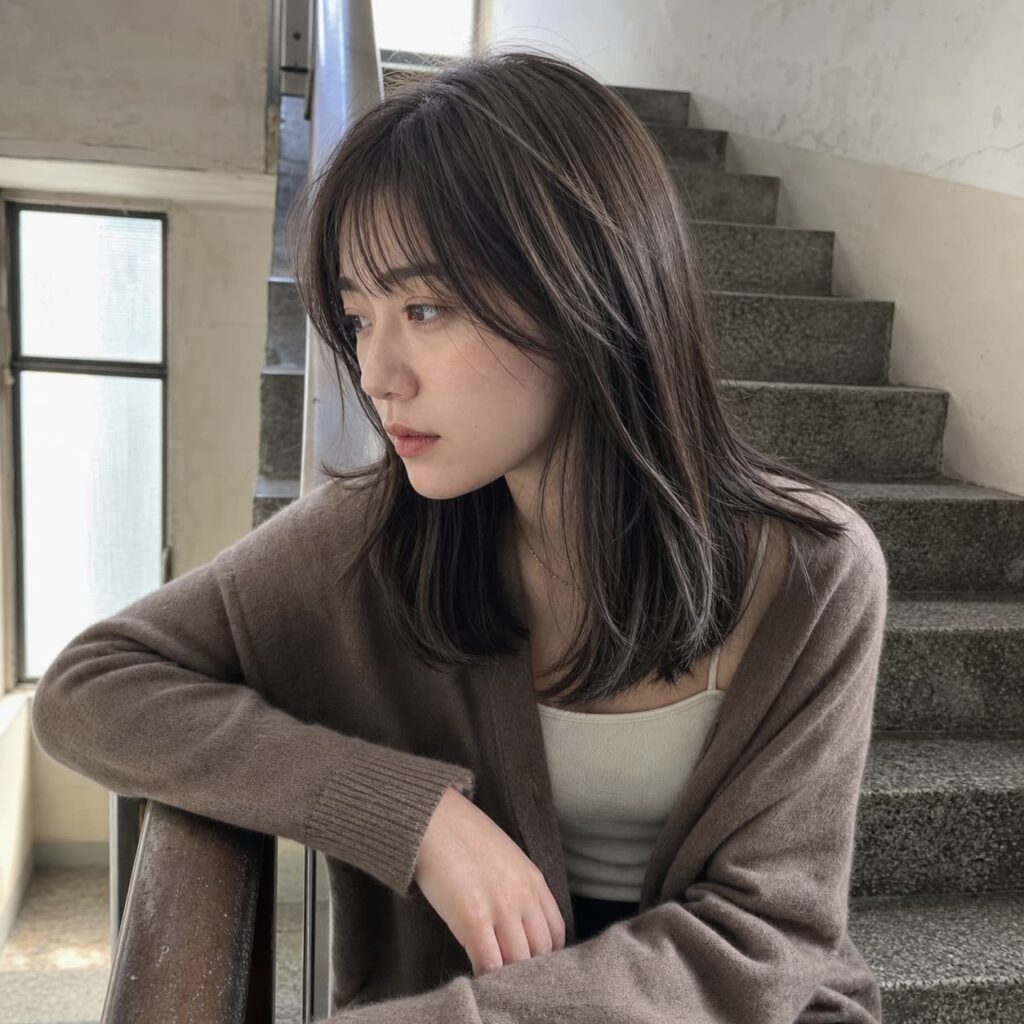 W20女生法式瀏海中長髮 染髮變化 24 冷霧茶棕挑染