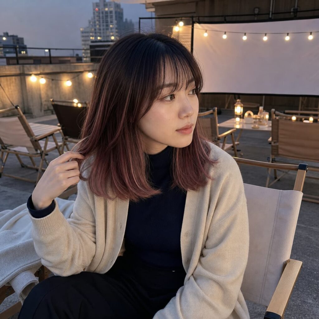 W20女生法式瀏海中長髮 染髮變化 25 日落玫瑰金手刷