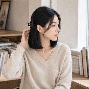 W04女生中短鮑伯髮型 日常場景 07 書店或居家
