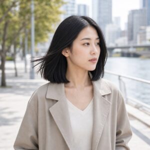 W04女生中短鮑伯髮型 日常場景 08 河岸或廣場